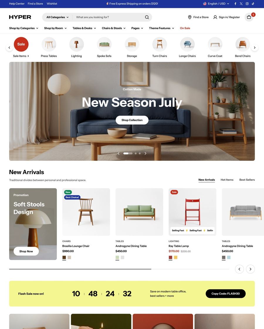 Desktopvoorbeeld van het Hyper Shopify theme voor B2B en wholesale