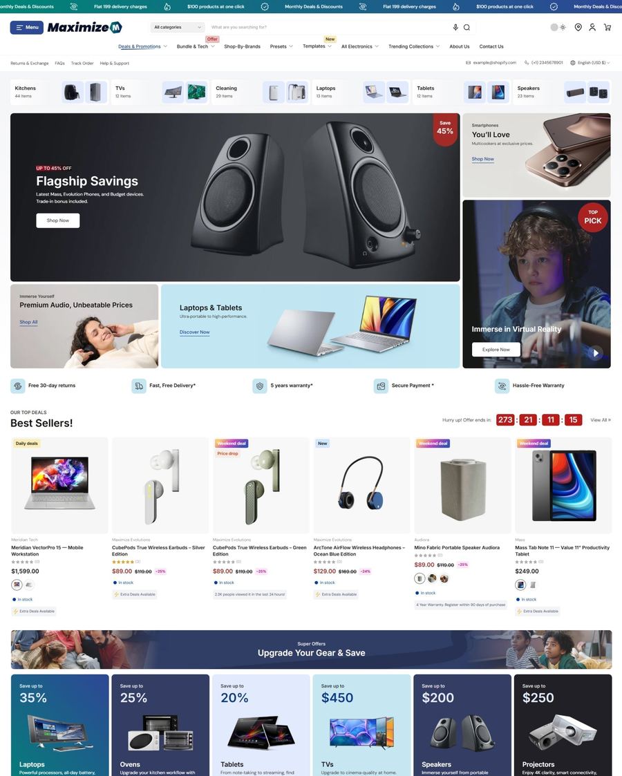 Techcatalogus met filters in het Maximize Shopify theme