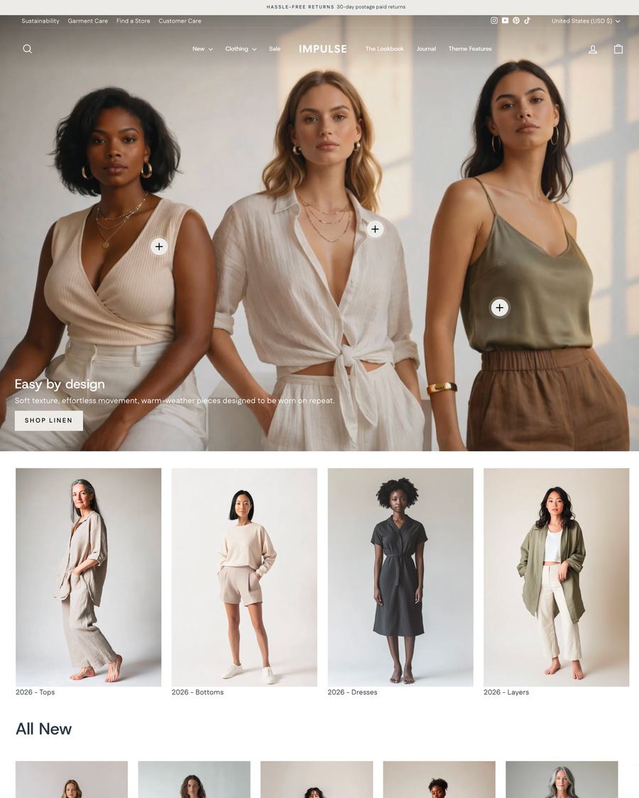 Fashion-webshop in het Impulse Shopify theme