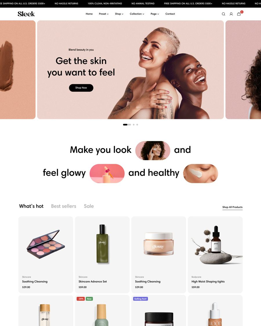 Mobile-first beautyshop in het Sleek Shopify theme