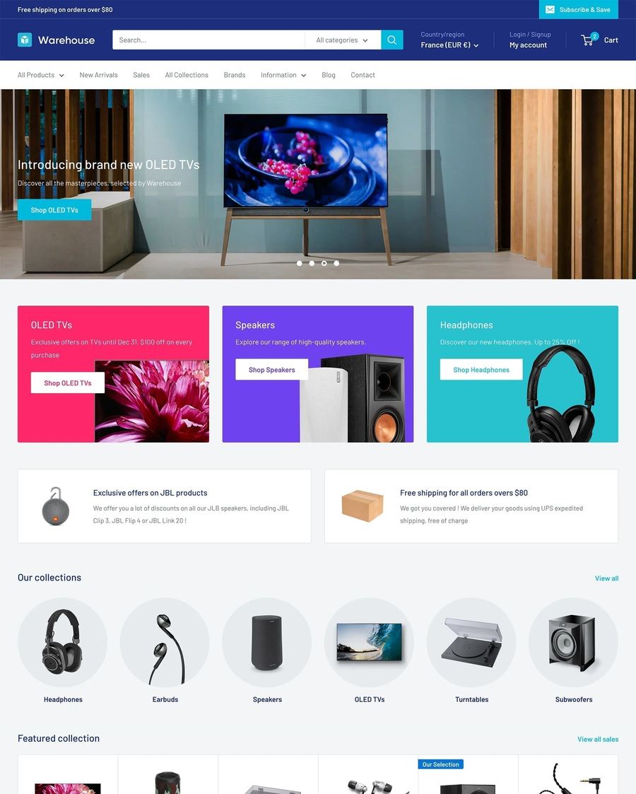 Grote productcatalogus in het Warehouse Shopify theme