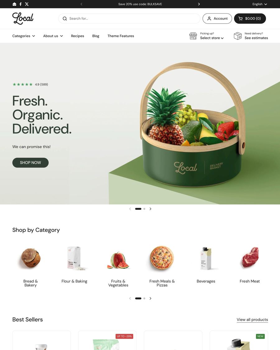 Food- en lokale retailwebshop in het Local Shopify theme