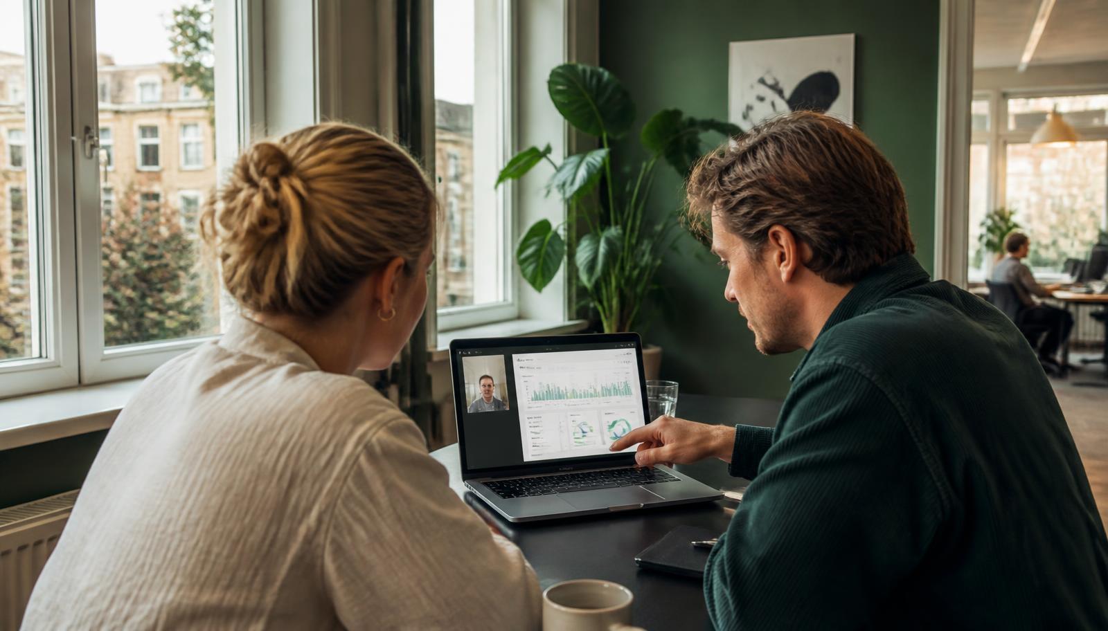 Kai bespreekt tijdens een video call het SEO-dashboard van een Shopify webshop