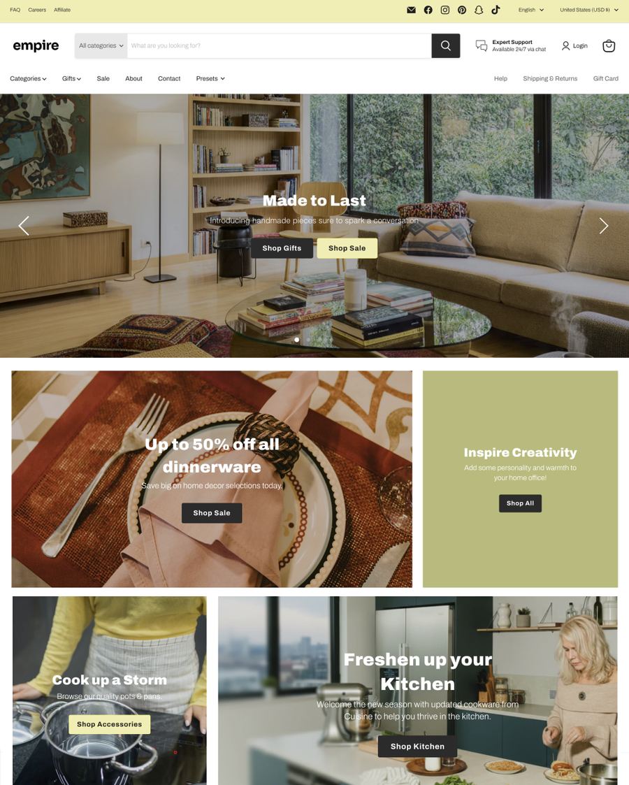 Marketplace-achtige productcatalogus in het Empire Shopify theme