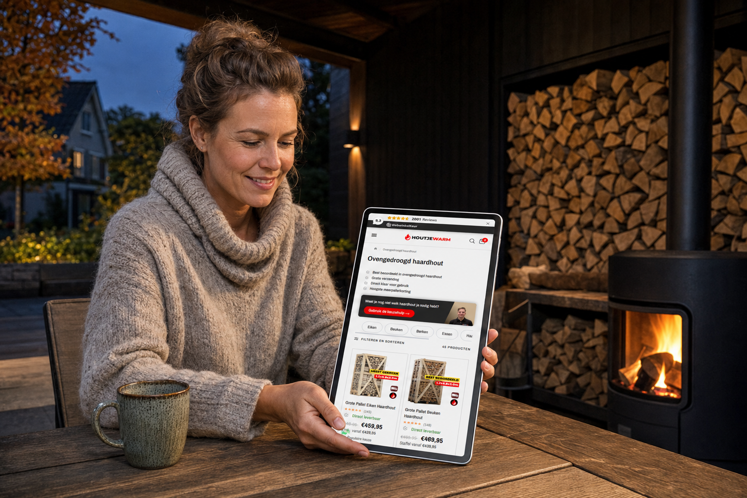 HoutJeWarm Shopify webshop op tablet — categoriepagina ovengedroogd haardhout