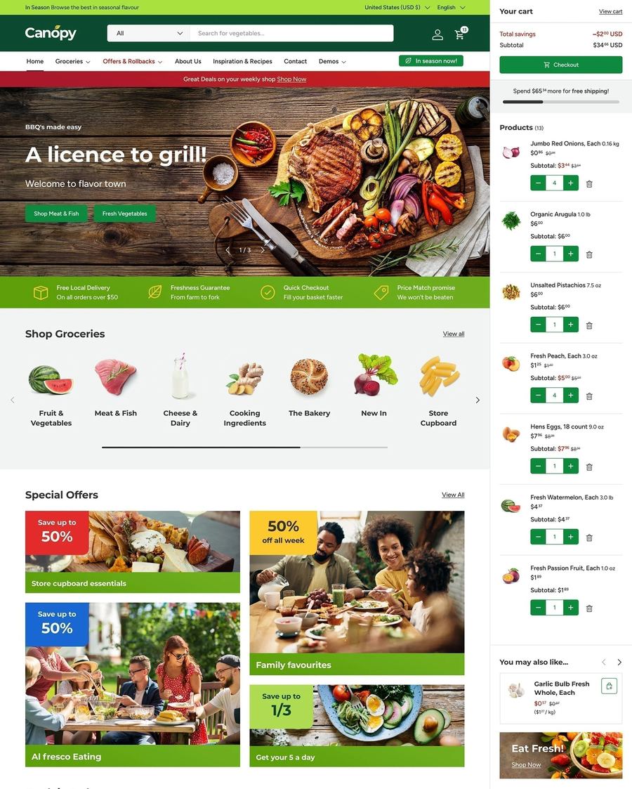 Retailcatalogus met prominente zoekfunctie in het Canopy Shopify theme