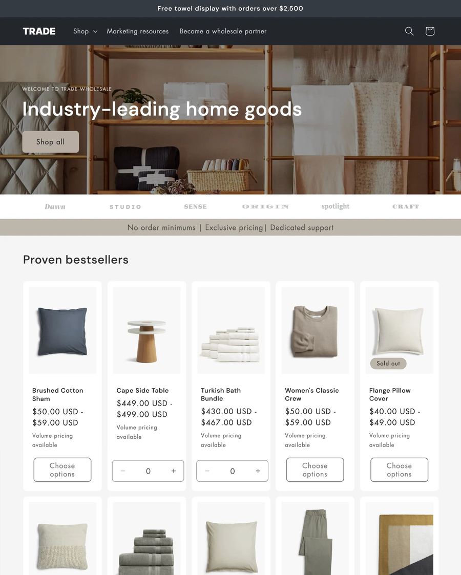 Zakelijke wholesale-webshop in het gratis Trade Shopify theme